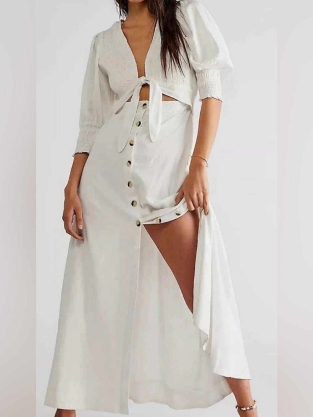 Free People White Button-Front High-Low Maxi Skirt